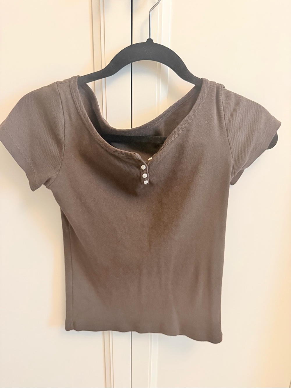 Brandy Melville Brown Short Sleeve Henley Tee